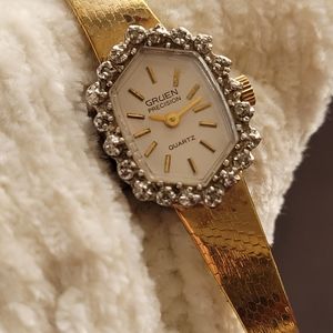 1950 vintage Gruen gold and diamond designer watch